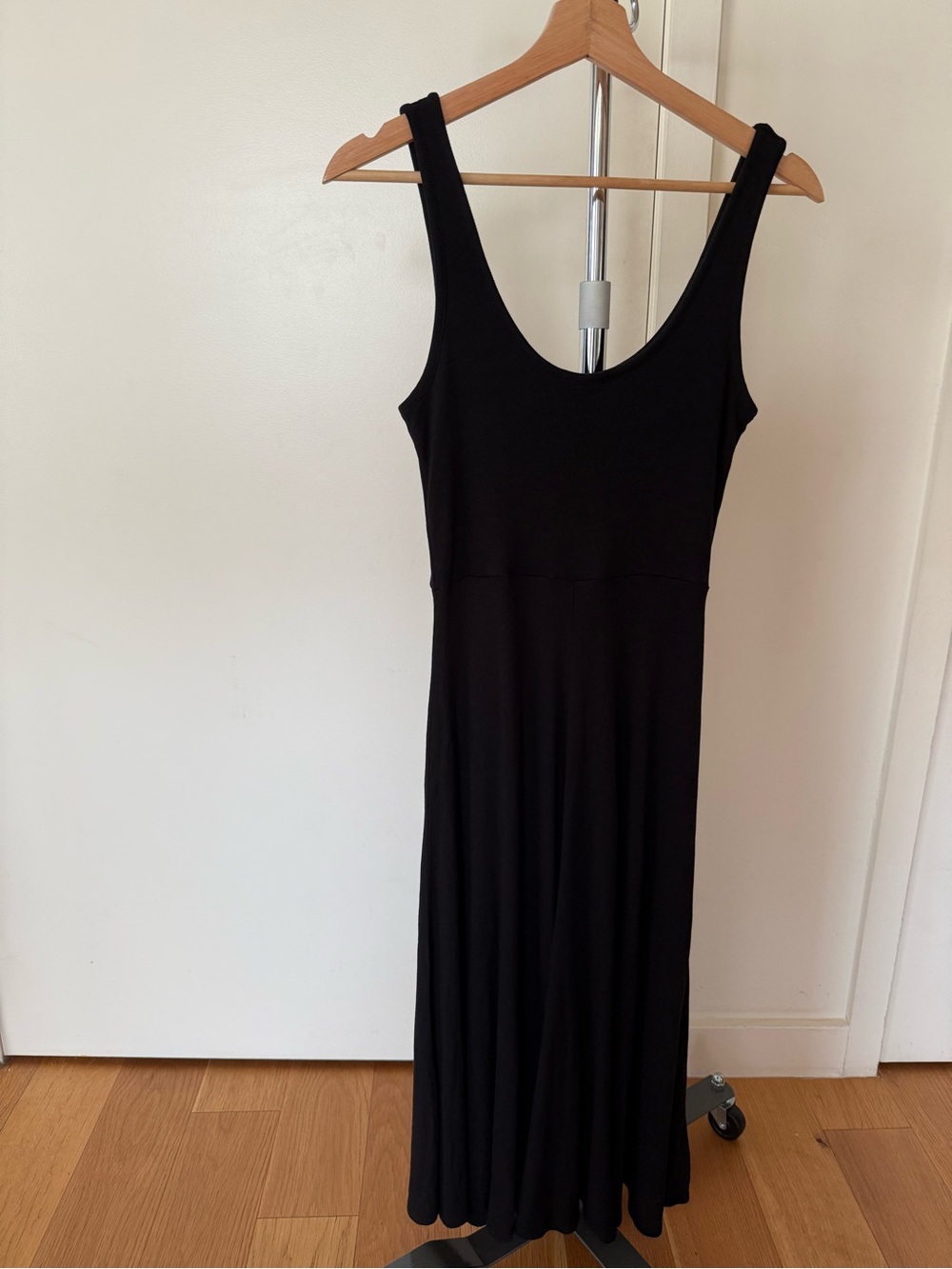 NWOT Marine Layer Black Scoop Neck Midi Ribbed Jersey Dress